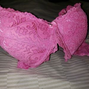 New Pink Padded Embellished Lace Bra 38E